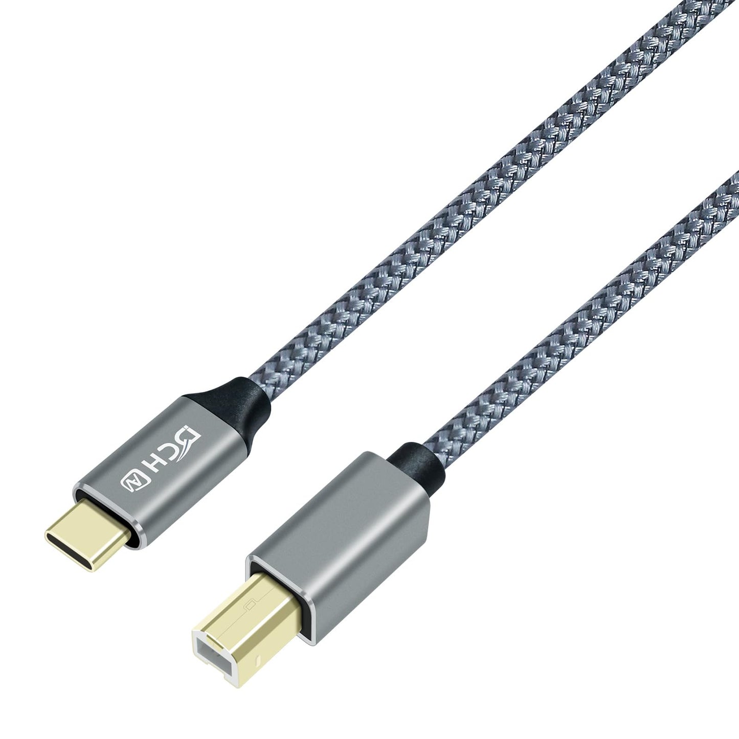 USB B to USB C Printer Cable, 3 ft, Grey