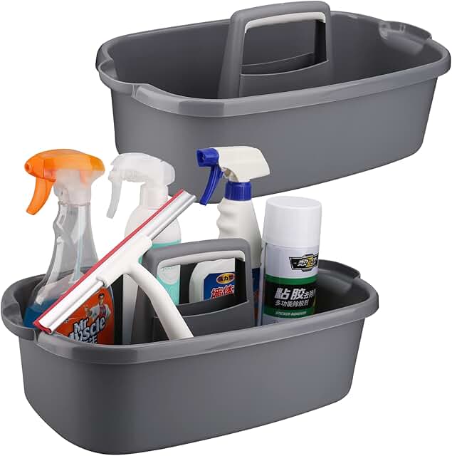 Gray Cleaning Caddy Organizer with Handle, 2 Pack