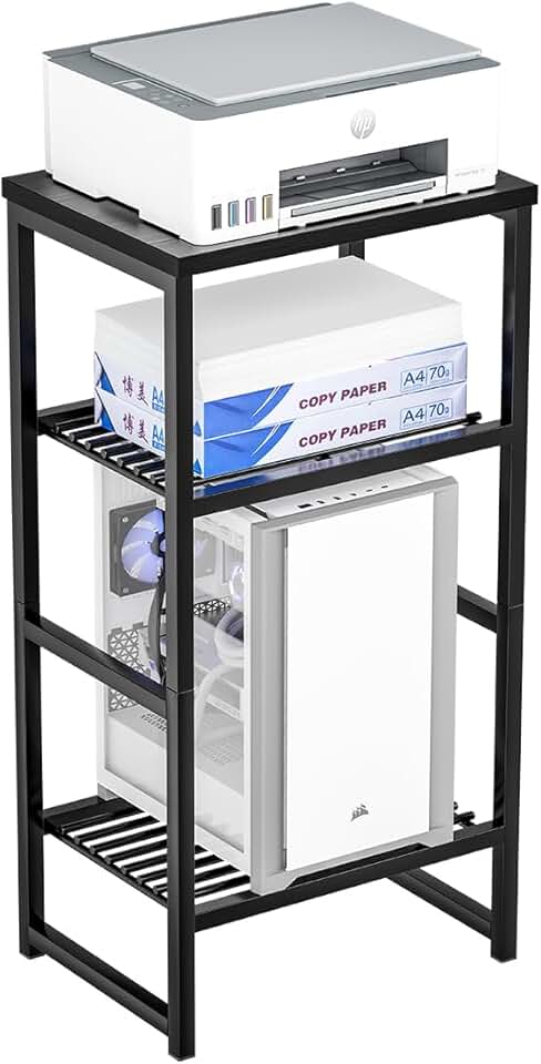 3-Tier Industrial Printer Stand with Wire Shelf