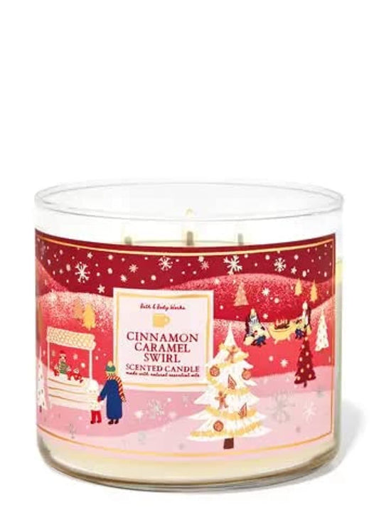 3-Wick Candle w/Essential Oils  14.5 oz  2021  Winter Scents! Cinnamon Caramel Swirl)