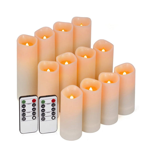 Flameless Candles Led Candles Battery Operated Candles Pack of 12 D2.2'' x H4''5''6'') Waterproof Outdoor Indoor Candles with 10-Key Remotes and Cycling 24 Hours Timer Wedding Decor