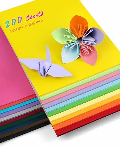 200 Sheets of Assorted Colored Cardstock, 8.5" x 11"