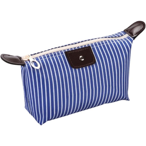 MODAIO-Waterproof Striped Dumpling Makeup Large Foldable Cosmetic Travel Bag (Blue)