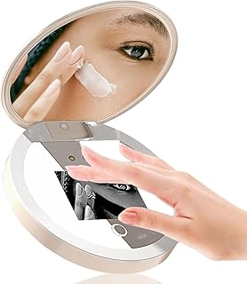 Portable 2-Sided Compact Mirror with Camera and 2X Magnification