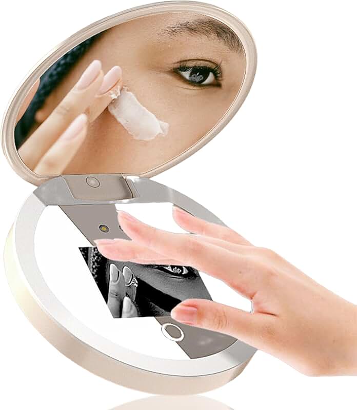 Portable 2-Sided Compact Mirror with Camera and 2X Magnification