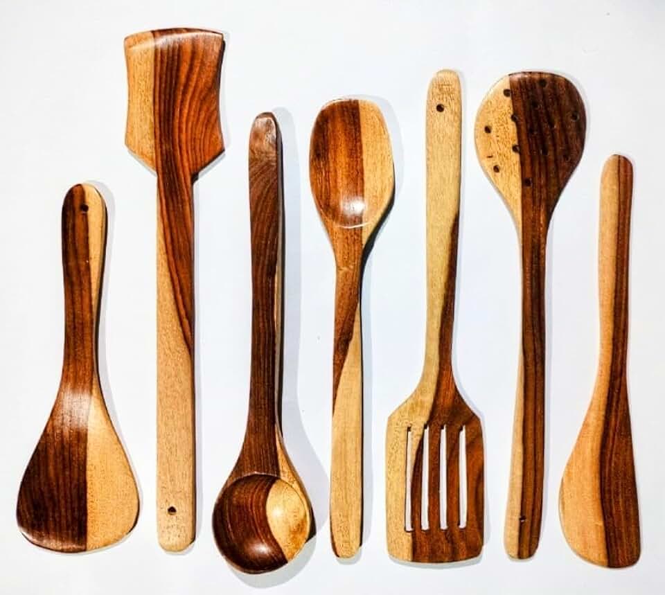 Set of 7 Handmade Sheesham Wood Cooking Spoons
