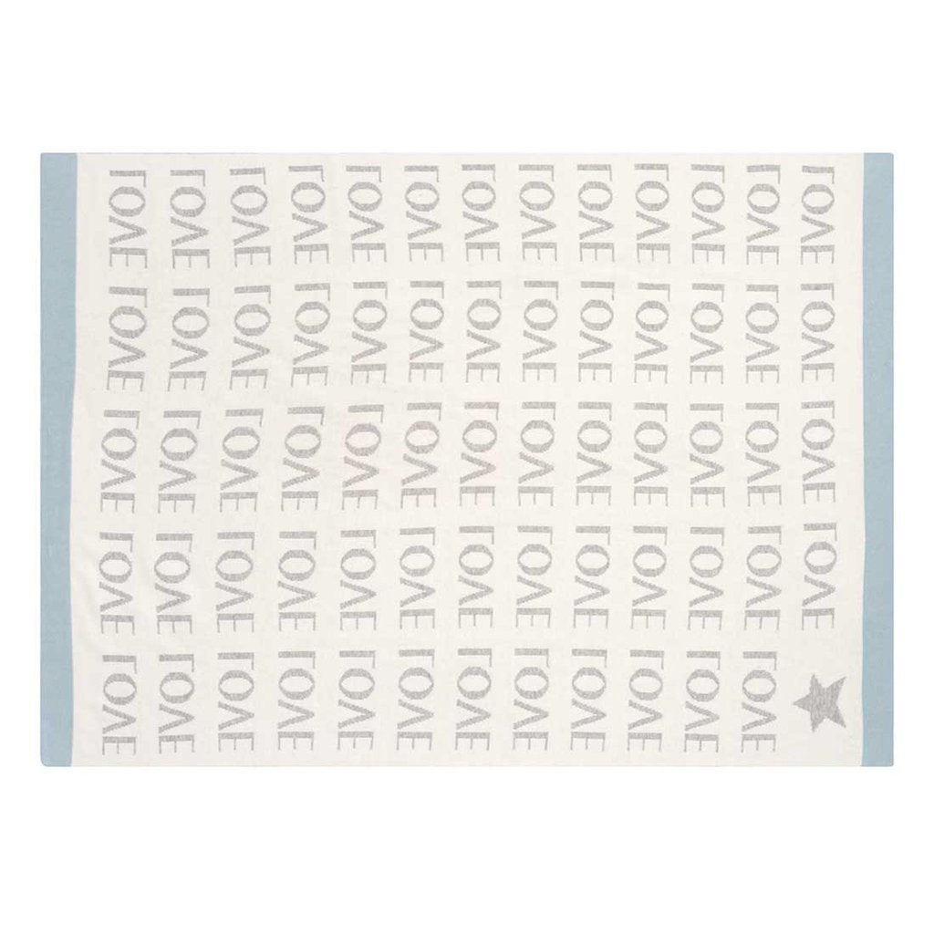 Premium 100% Cotton Knit Blanket, Grey Love with Blue Trim, 30" x 40"