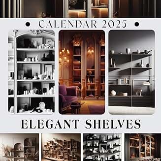 Elegant 2025 Shelves Calendar with Holidays and Photos