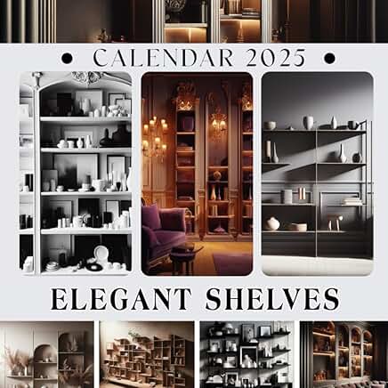 Elegant 2025 Shelves Calendar with Holidays and Photos