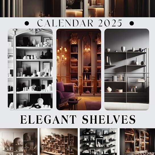 Elegant 2025 Shelves Calendar with Holidays and Photos