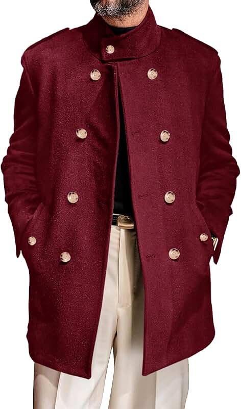 Men's Double Breasted Stand Collar Trench Coat