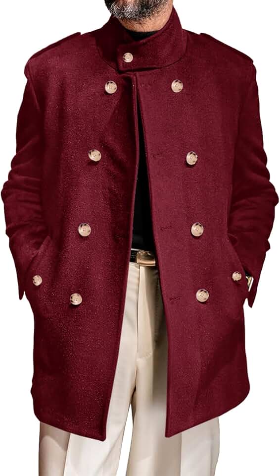 Men's Double Breasted Stand Collar Trench Coat