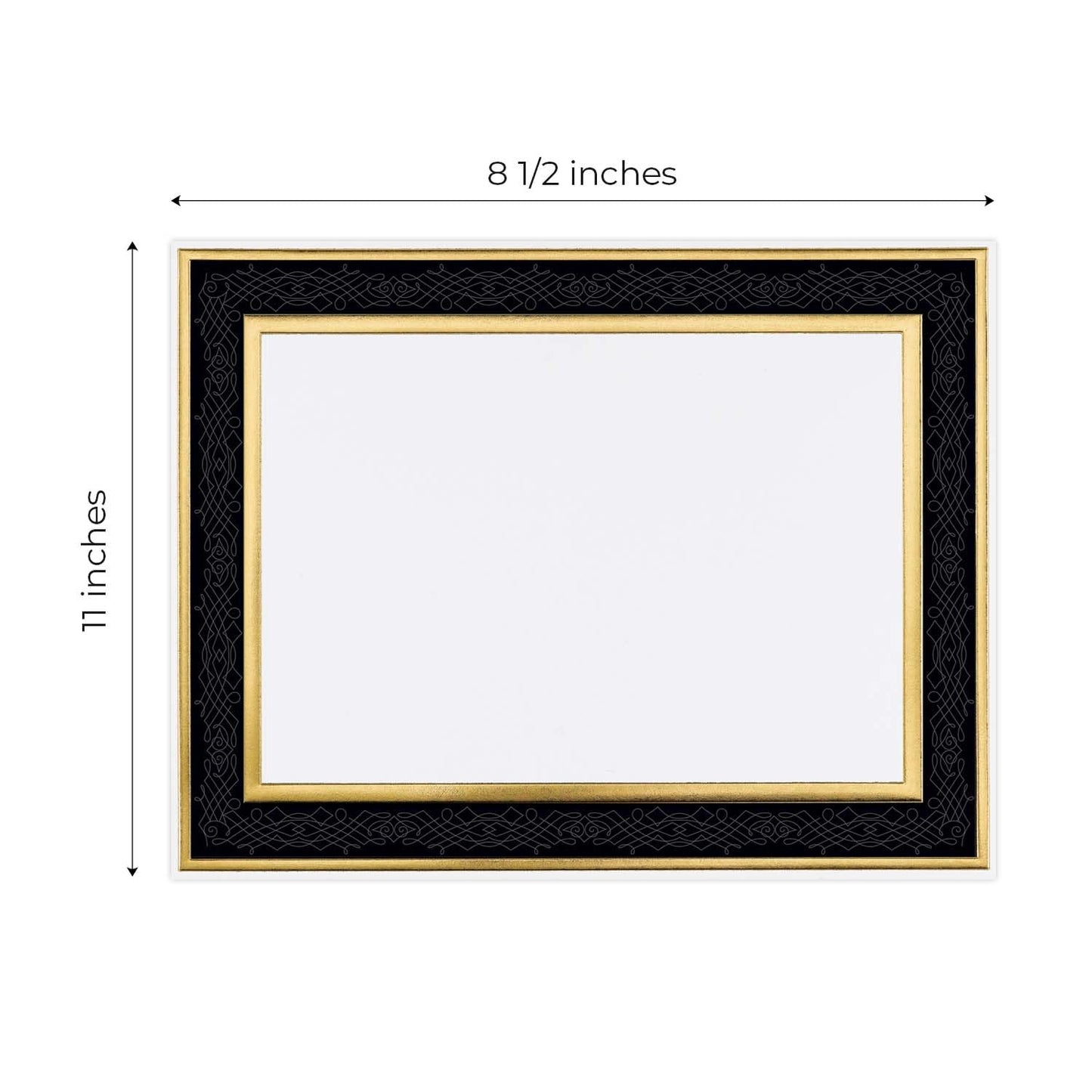 Black Frame Gold Foil Certificate Set, 8.5” x 11”, 15 Pack