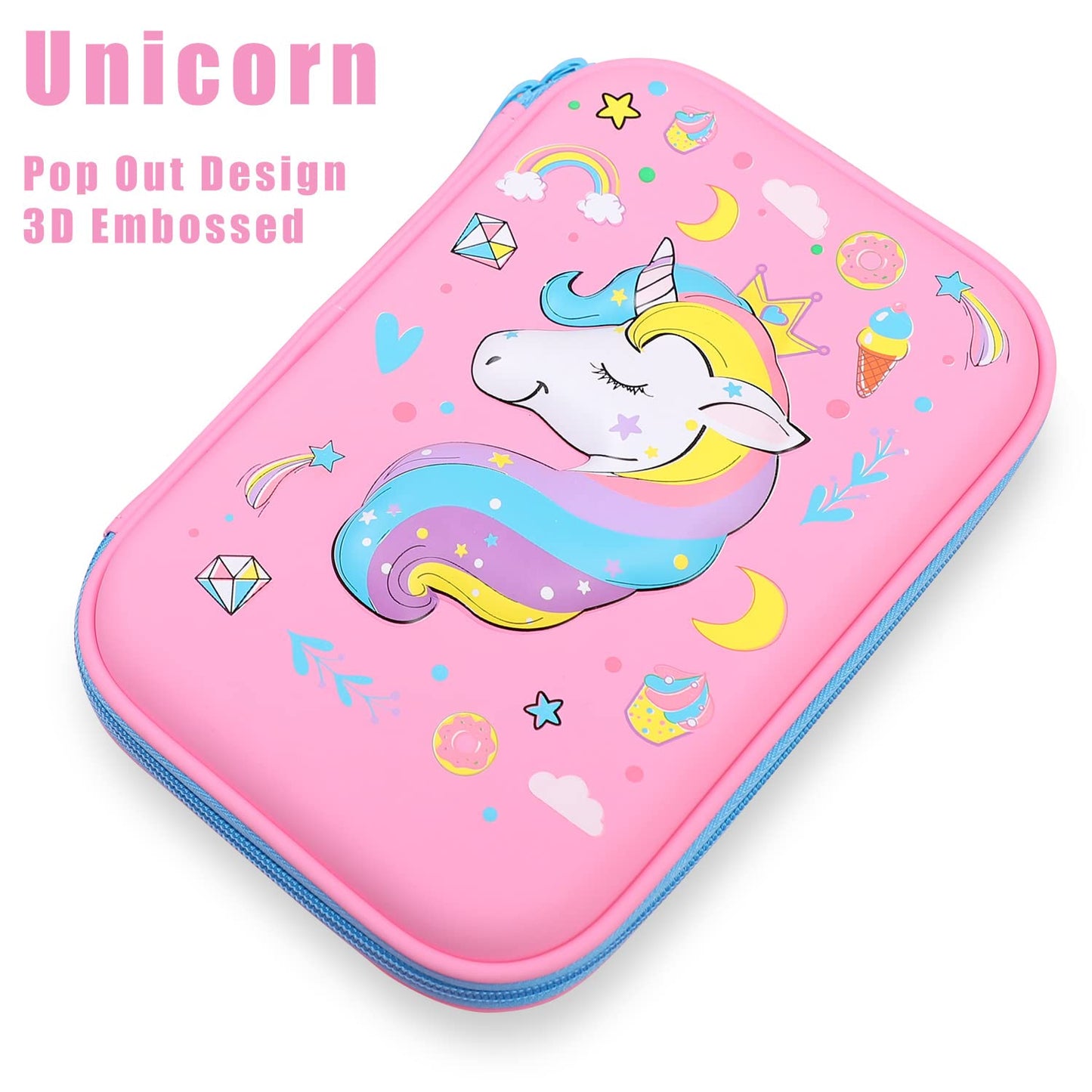 Crown Unicorn Pencil Case for Girls, Light Pink