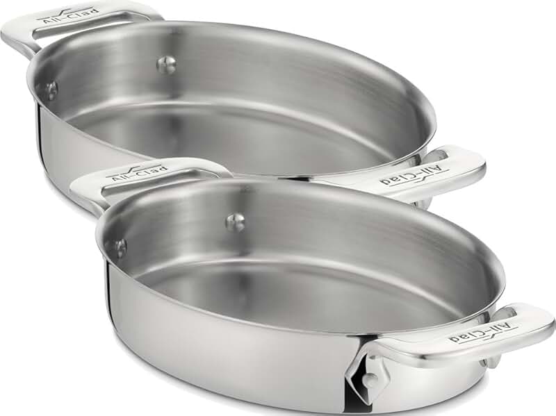 Oval stainless steel bakeware set with two pots