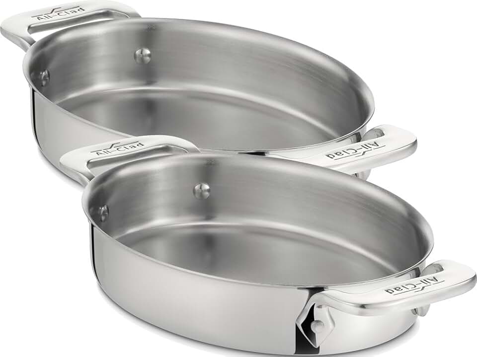 Oval stainless steel bakeware set with two pots