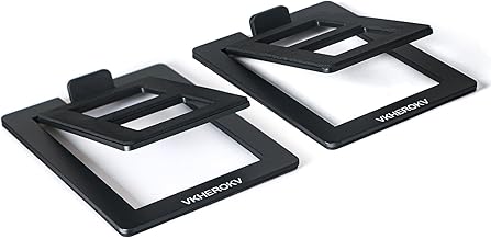 Pair of tilted steel speaker stands, 15.2x11.4x3.8 cm