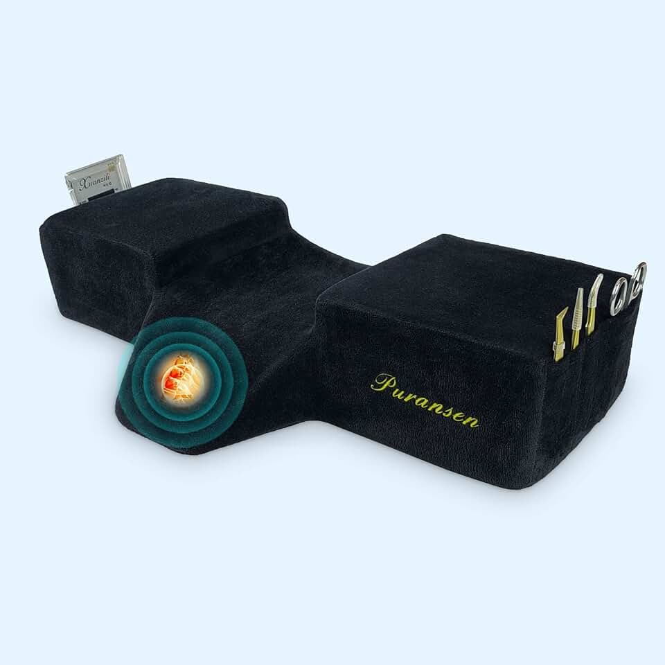 Lash Bed Pillow with Neck Support and Tool Pockets