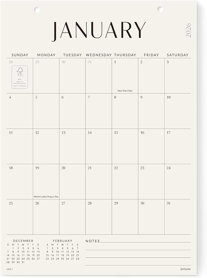 2026-2027 Monthly Wall Calendar 10x14 Inches