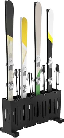 Heavy Duty 4-Pair Ski Storage Rack with Adjustable Bars