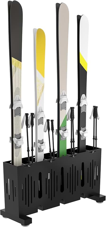 Heavy Duty 4-Pair Ski Storage Rack with Adjustable Bars