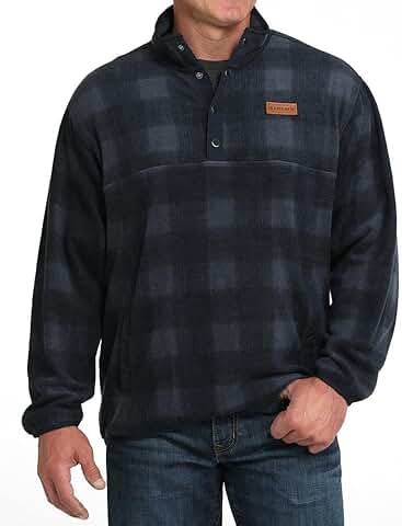 Men's Navy Plaid Fleece Pullover