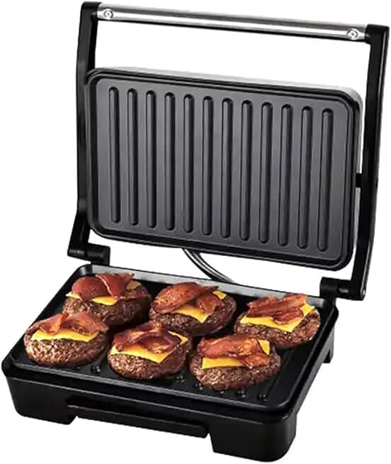 850W Double-Side Steel Panini Grill for 6 Sandwiches