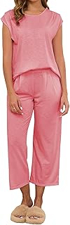 Women's Cap Sleeve Pajama Set with Wide Leg Pants