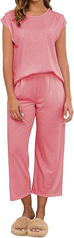 Women's Cap Sleeve Pajama Set with Wide Leg Pants
