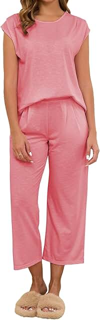 Women's Cap Sleeve Pajama Set with Wide Leg Pants