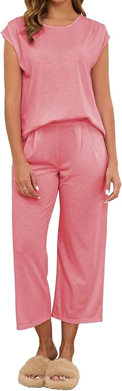 Women's Cap Sleeve Pajama Set with Wide Leg Pants