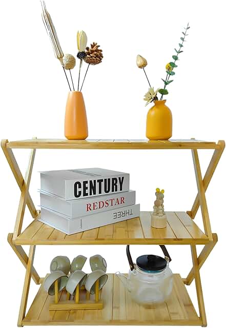 Natural 3-Tier Foldable Bamboo Storage Shelf