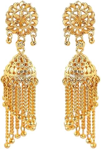 Gold Tone Indian Jhumka Earrings for Women