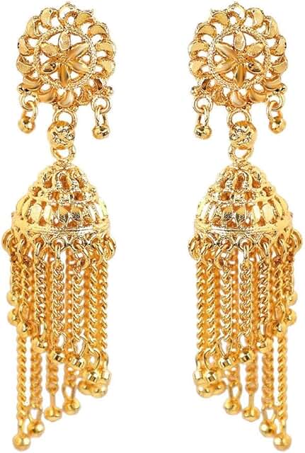 Gold Tone Indian Jhumka Earrings for Women