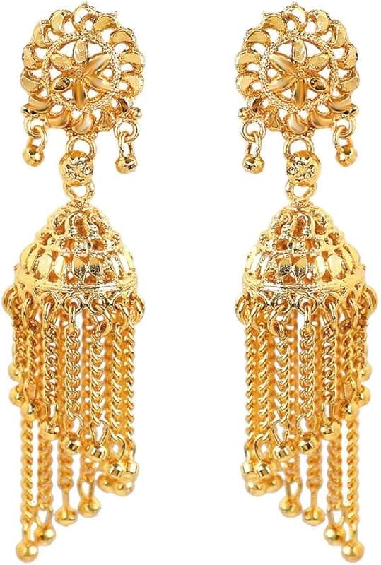 Gold Tone Indian Jhumka Earrings for Women