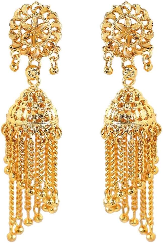 Gold Tone Indian Jhumka Earrings for Women