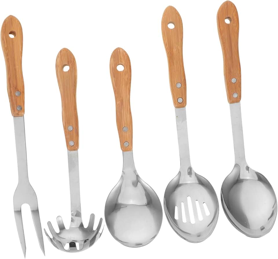 Set of 5 stainless steel kitchen utensils with handles