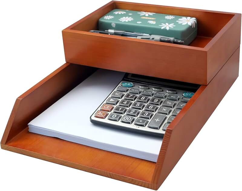 Set of 2 Wooden Desk Organizers for Paper and Stationery