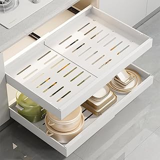 Adjustable White Pull-Out Kitchen Cabinet Organizer, 2 Pieces