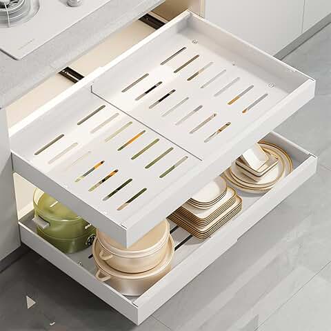 Adjustable White Pull-Out Kitchen Cabinet Organizer, 2 Pieces