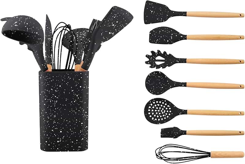 Set of 7 Silicone Kitchen Utensils with Holder