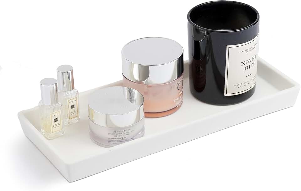 White Resin Bathroom and Vanity Tray 12x5 inches