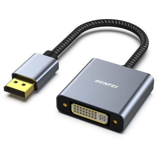 DisplayPort to DVI, DisplayPort to DVI-D Single Link Adapter Male to Female Adapter Compatible for Lenovo Dell HP and More [Gold-Plated Connectors, Aluminium Shell&Nylon Cable]