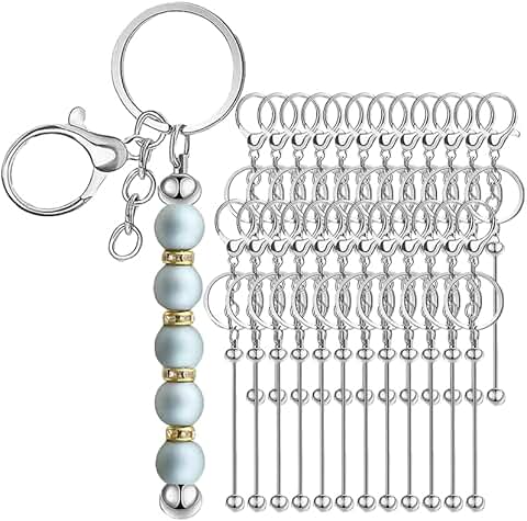 24 Metal Beaded Keychains for Jewelry Making and Crafts
