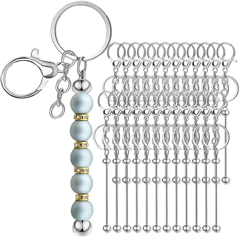 24 Metal Beaded Keychains for Jewelry Making and Crafts