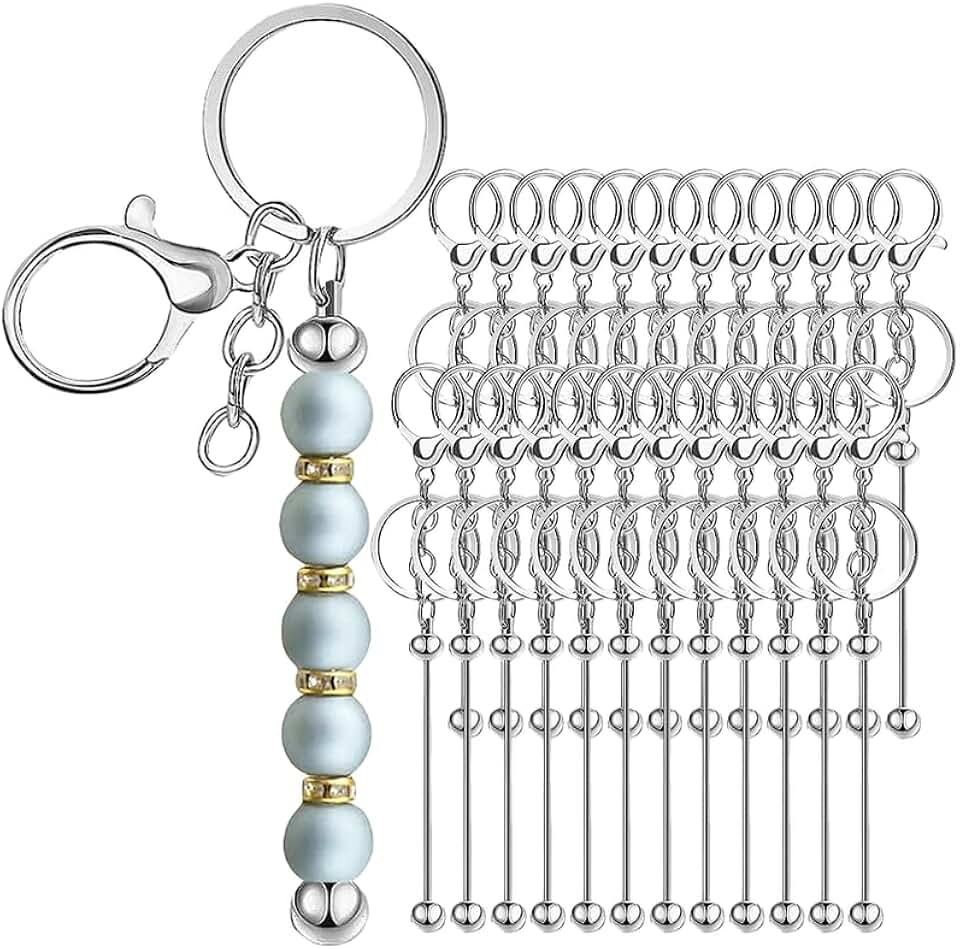 24 Metal Beaded Keychains for Jewelry Making and Crafts