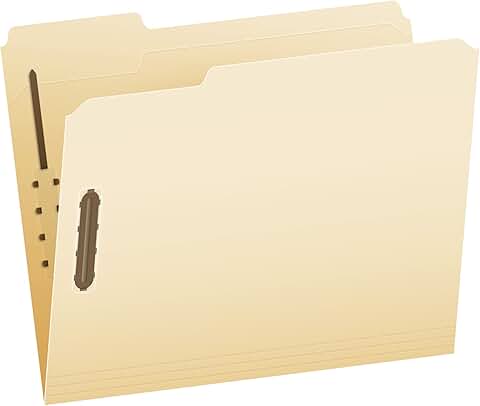 Letter Size Manila Fastener Folders with 2 Fasteners, 1/3 Cut Tabs, 50 Pack