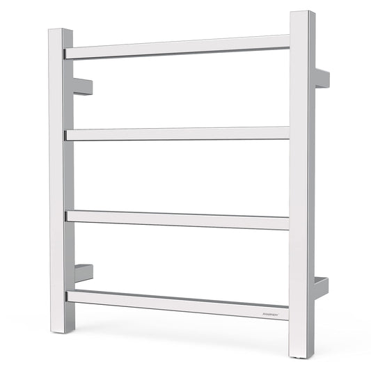 Towel Warmer Polished Chrome for Bathroom Wall Mounted Bath Towel Heater Plug-in Electric Heated Towel Rack Stainless Steel Square 4 Bars Drying Rack ETW13-2A 35W 19.69x17.71x4.33 inches
