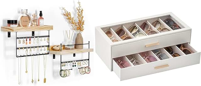 Hanging Jewelry Organizer with Sunglasses Storage