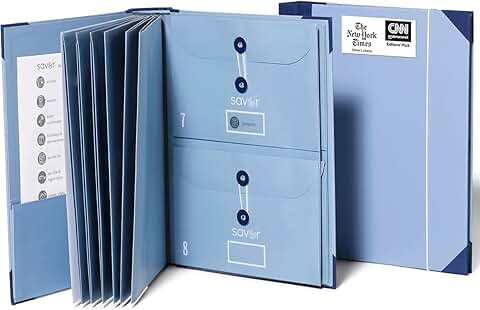 Blue Accordion File Organizer with 13 Pockets